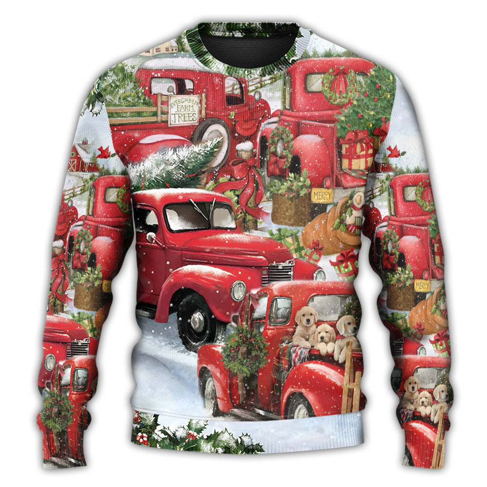 Christmas Red Truck Puppy Xmas Tree – Sweater - Ugly Christmas Sweater