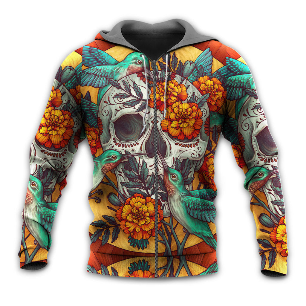 Floral Skull Hummingbird Art - 3D Hoodie