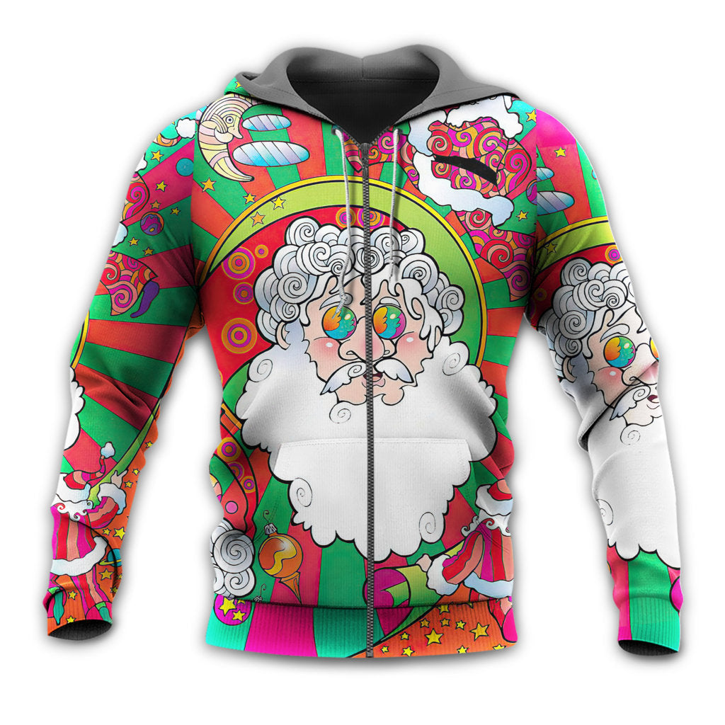 Christmas Psychedelic Colorful Hippie Santa Style - Hoodie