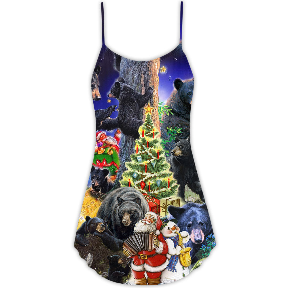 Bear Family Santa Merry Christmas – Women's Summer Sleeveless V-Neck Camisole Dress