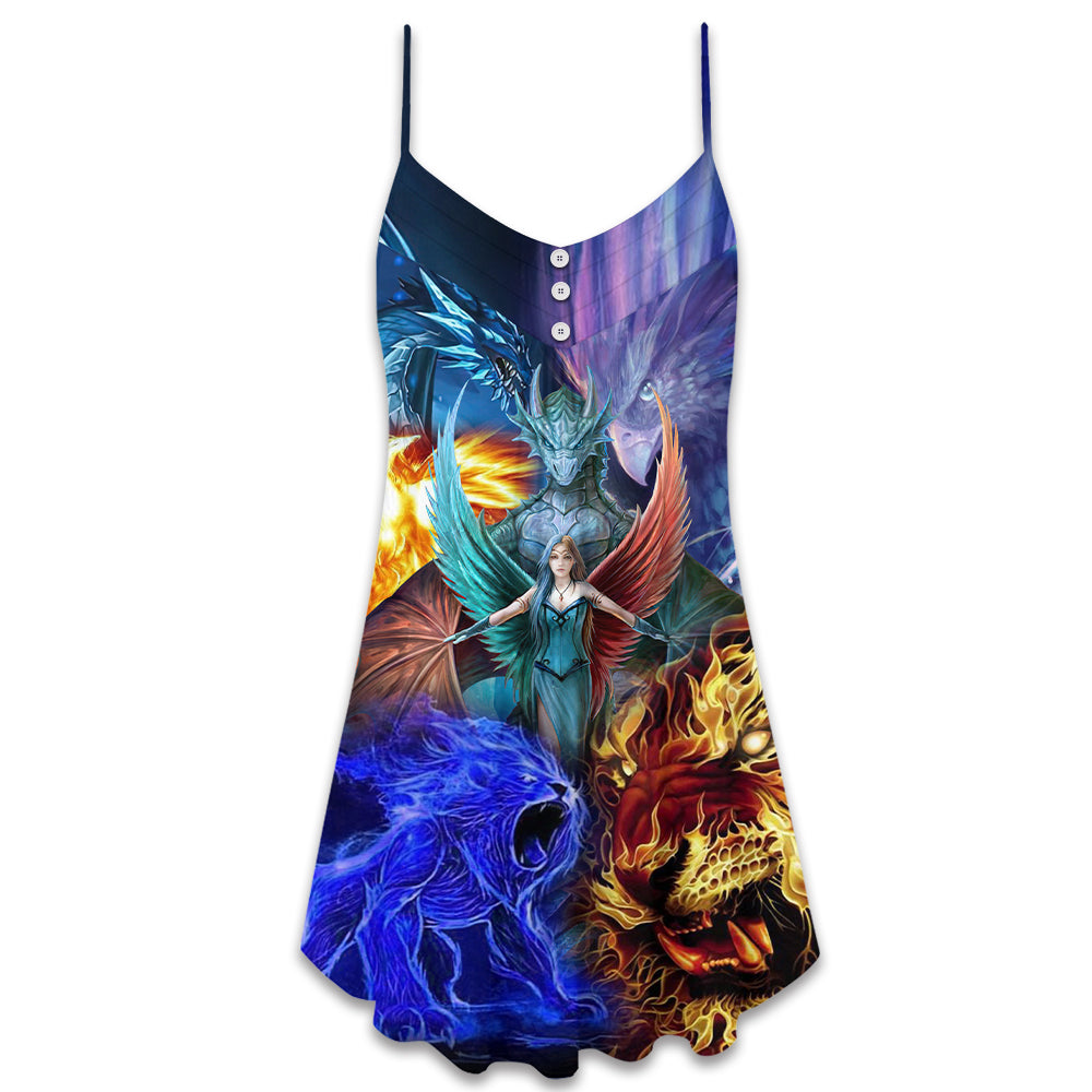 Dragon Mystery Fantasy Style – Women's Summer Sleeveless V-Neck Camisole Dress