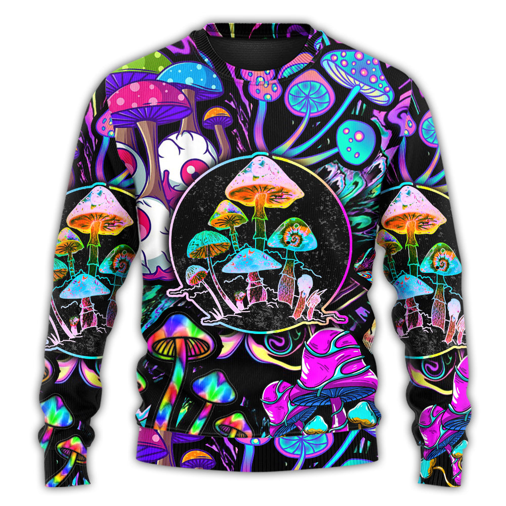Hippie Mushroom Neon Light Colorful Art – Sweater - Ugly Christmas Sweater