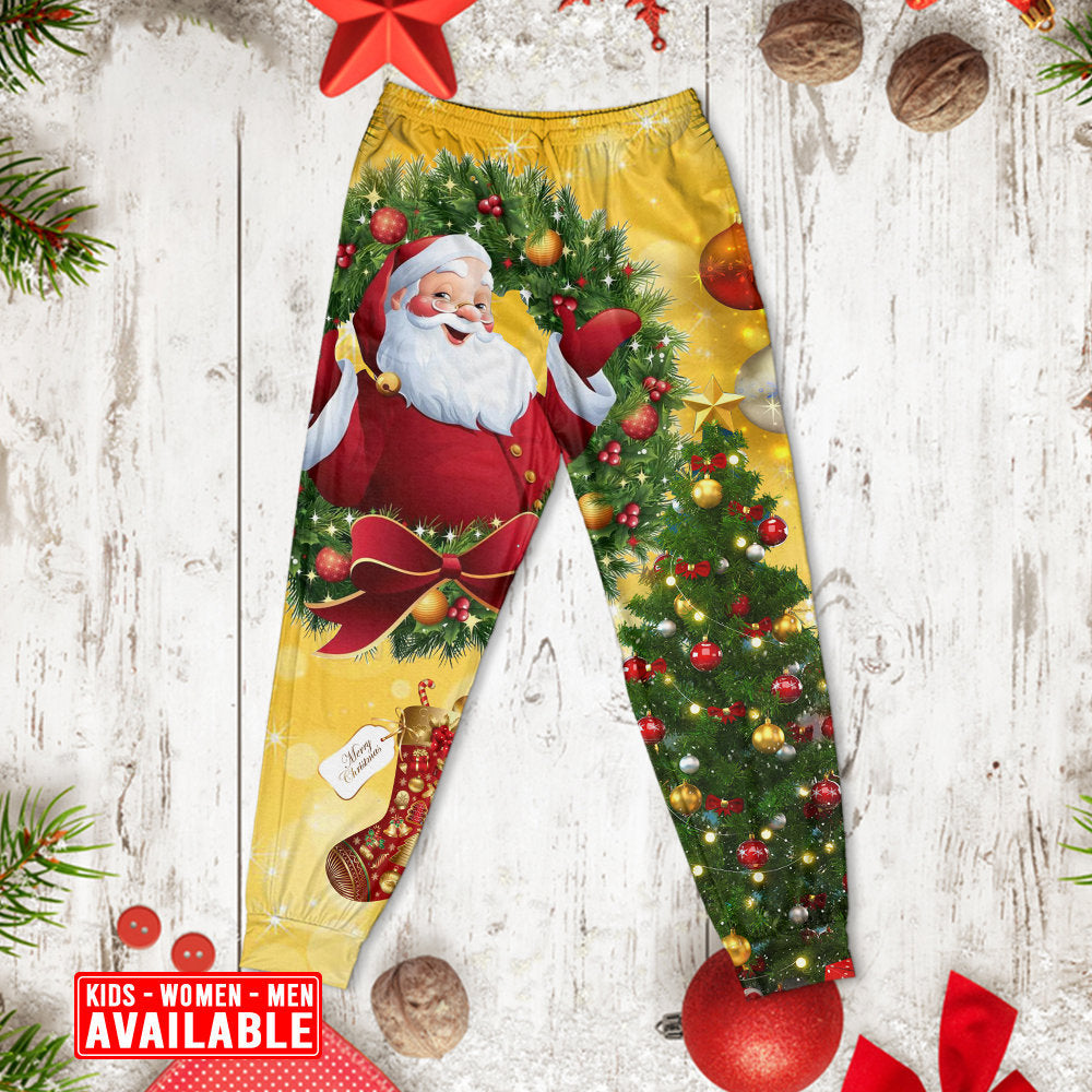 Christmas Tree Yellow Santa Claus - Pajamas Long Sleeve - Owls Matrix LTD