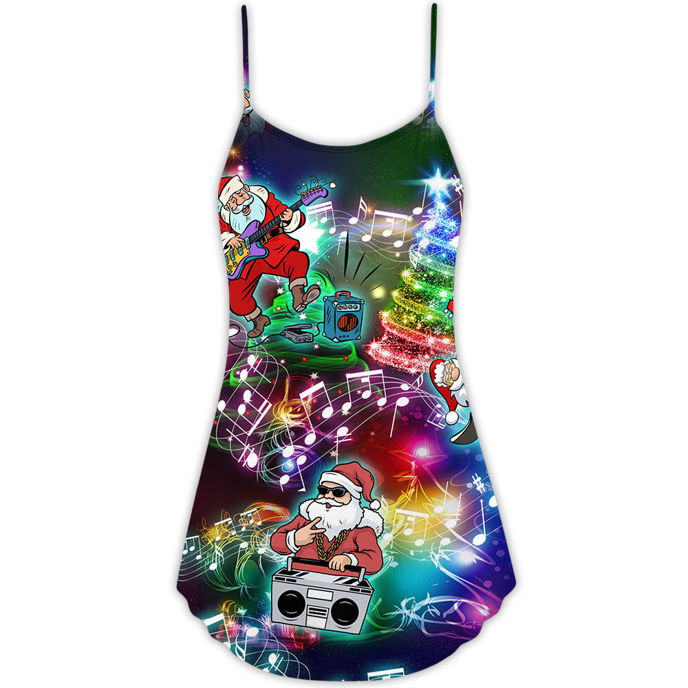 Music Santa Funny Christmas – Women's Summer Sleeveless V-Neck Camisole Dress