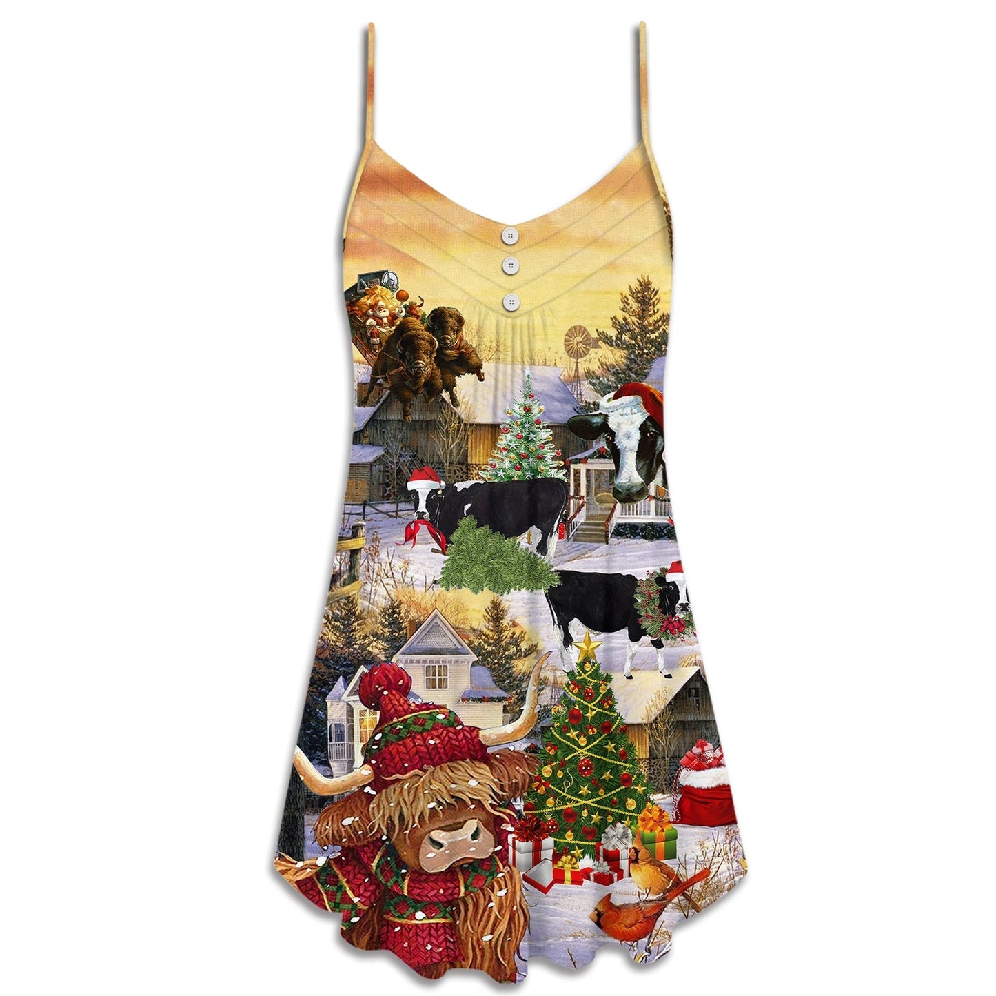 Christmas Cows Love Animals – Women's Summer Sleeveless V-Neck Camisole Dress