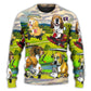 Golf Dog Driving Golf Cart Art – Sweater - Ugly Christmas Sweater