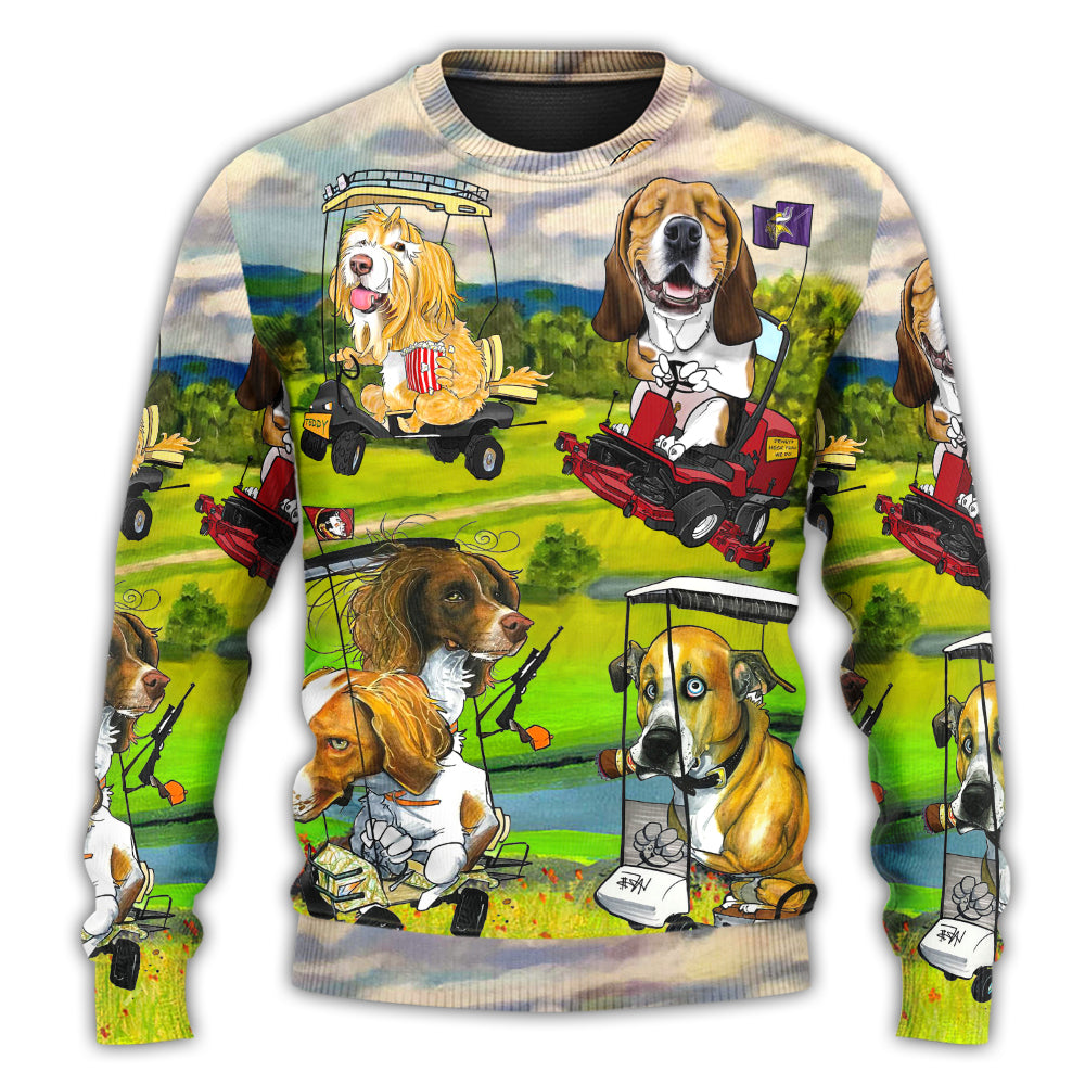 Golf Dog Driving Golf Cart Art – Sweater - Ugly Christmas Sweater