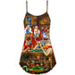 Poker Santa Friends Merry Christmas Snow – Women's Summer Sleeveless V-Neck Camisole Dress
