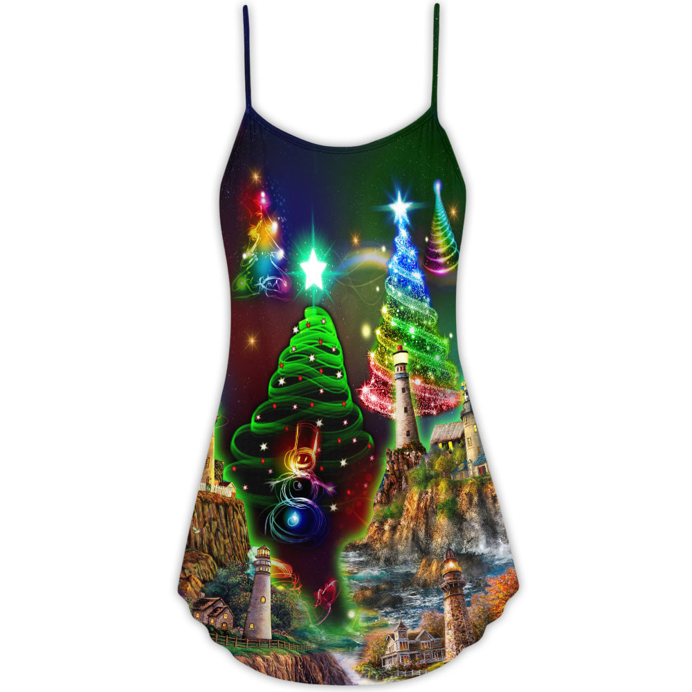 Christmas Lighthouse Merry Holiday – Women's Summer Sleeveless V-Neck Camisole Dress