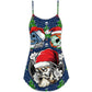 Skull With Santa Hat Merry Christmas Snow – Women's Summer Sleeveless V-Neck Camisole Dress