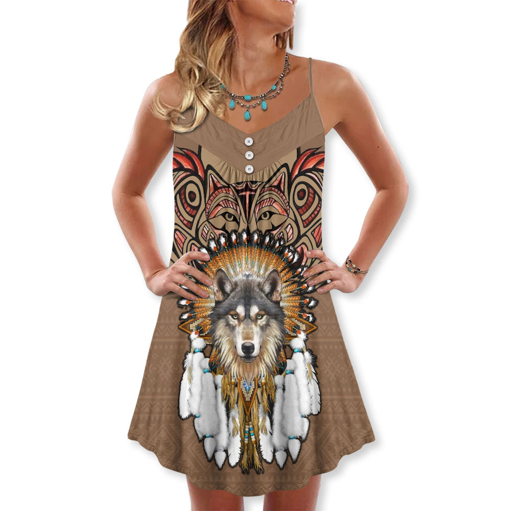 Amazing Native Wolf Vibes – Women's Summer Sleeveless V-Neck Camisole Dress
