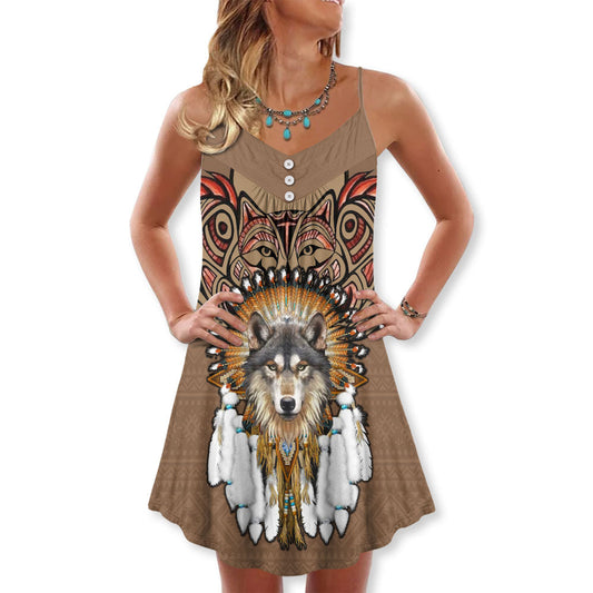 Amazing Native Wolf Vibes – Women's Summer Sleeveless V-Neck Camisole Dress