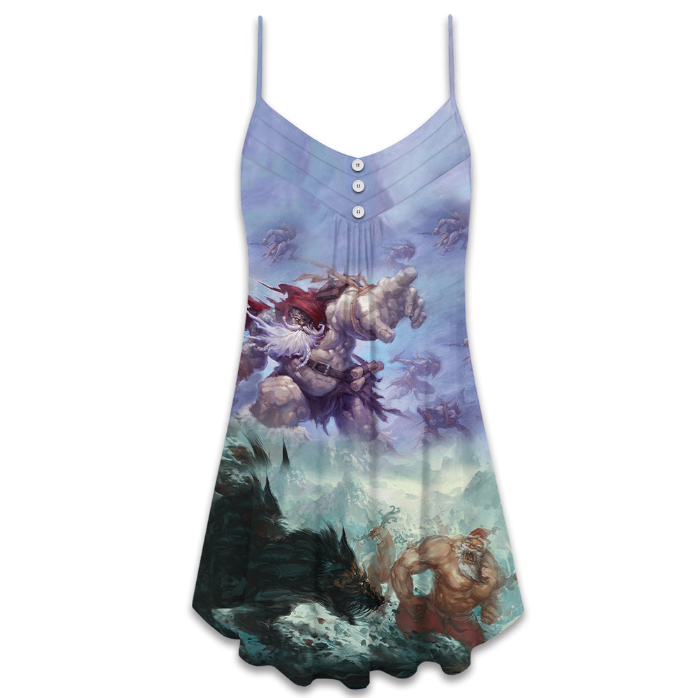 Christmas Santa Dark Battle Theme – Women's Summer Sleeveless V-Neck Camisole Dress