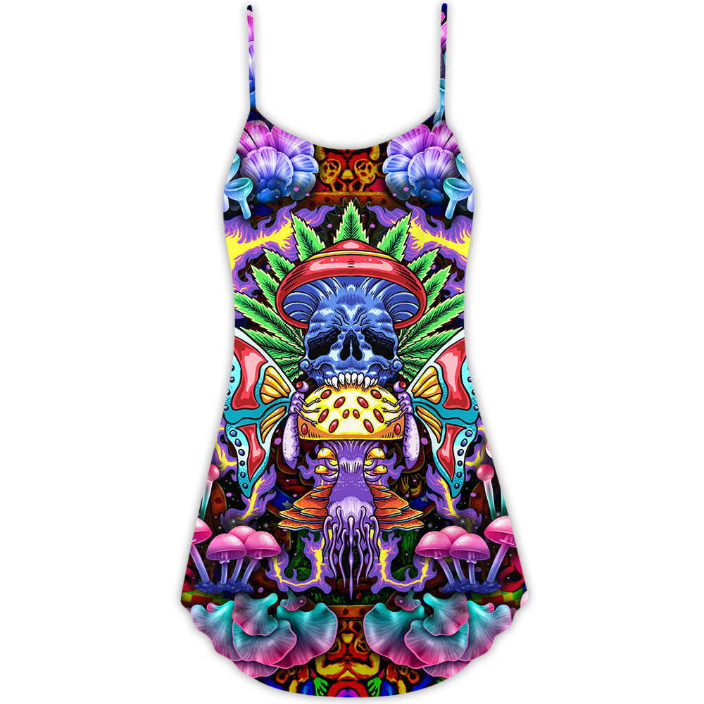 Hippie Mushroom Skull Art – Women's Summer Sleeveless V-Neck Camisole Dress