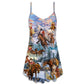 Santa Riding Horse Snow Mountain – Women's Summer Sleeveless V-Neck Camisole Dress