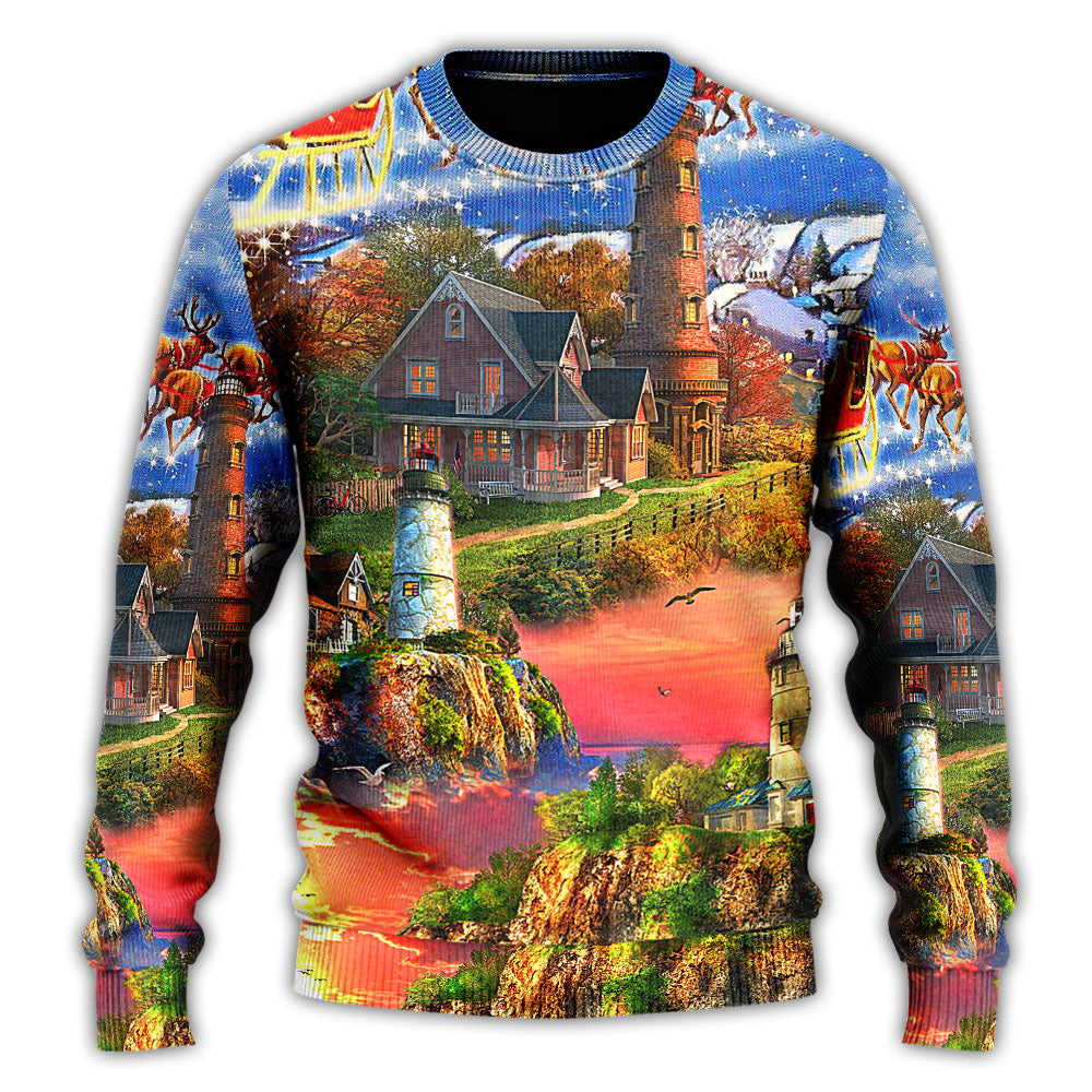 Lighthouse Christmas Light In Storm And Darkness – Sweater - Ugly Christmas Sweater