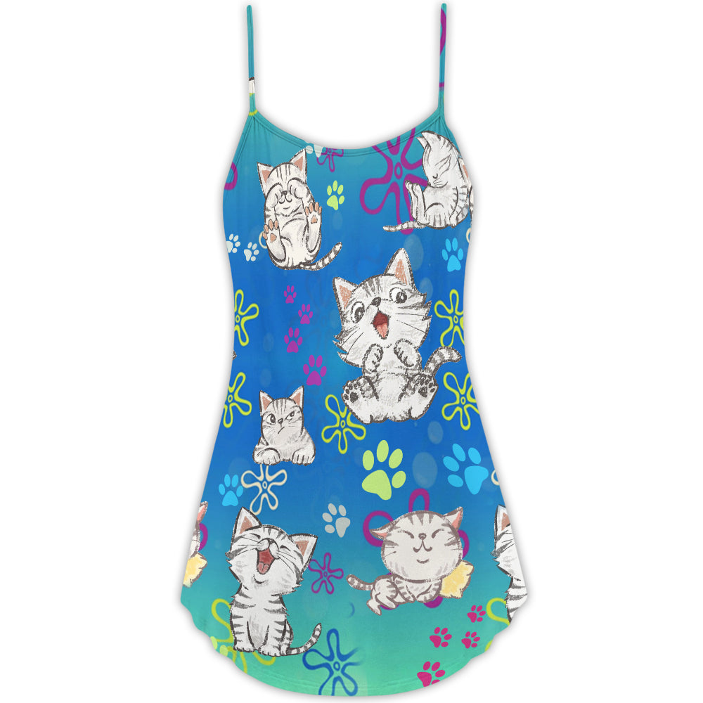 All I Need Is Love And Cat – Women's Summer Sleeveless V-Neck Camisole Dress