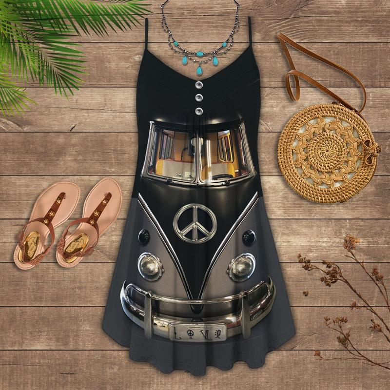 Retro Hippie Van Cool – Women's Summer Sleeveless V-Neck Camisole Dress