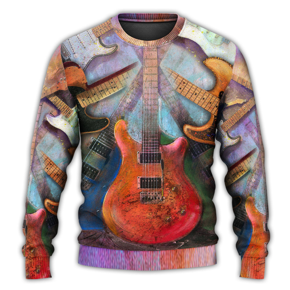 Colorful Guitar Lover Abstract Art – Sweater - Ugly Christmas Sweater