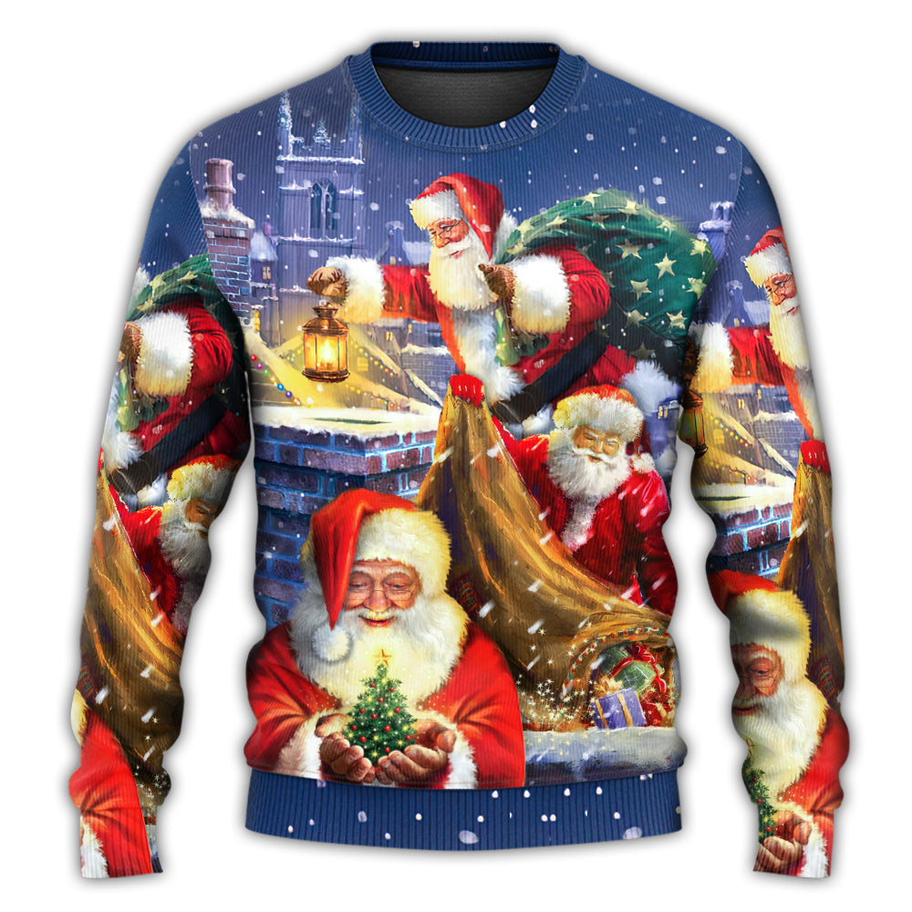 Christmas Funny Santa Up On Rooftop Art – Sweater - Ugly Christmas Sweater