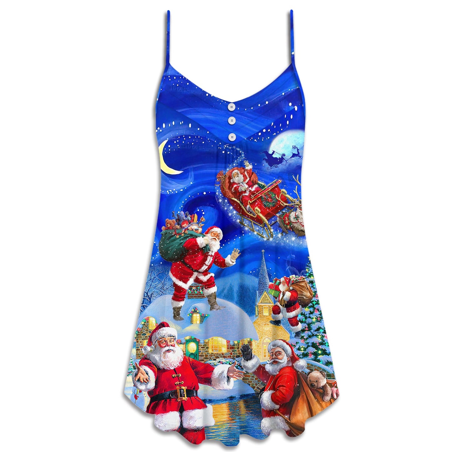 Santa Magic Night Town – Women's Summer Sleeveless V-Neck Camisole Dress