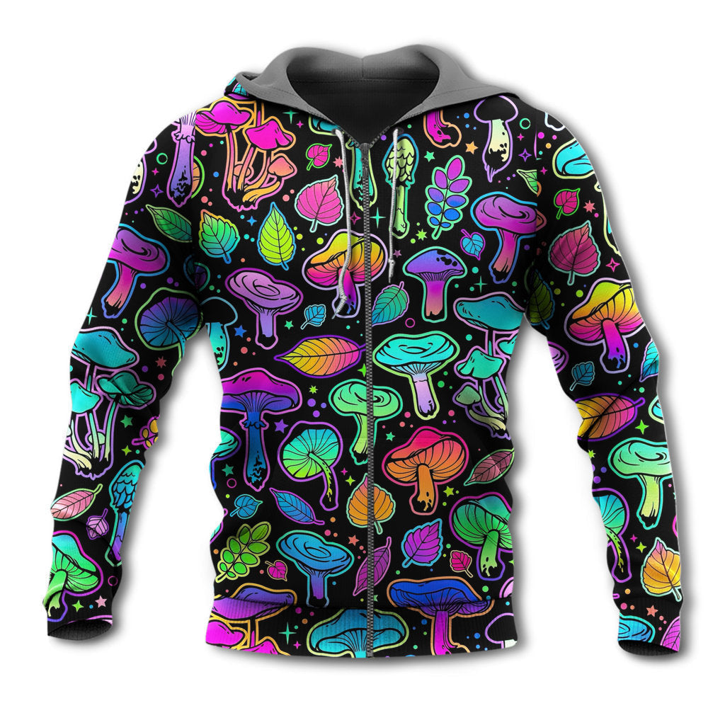 Neon Mushroom Leaf Art - 3D Hoodie