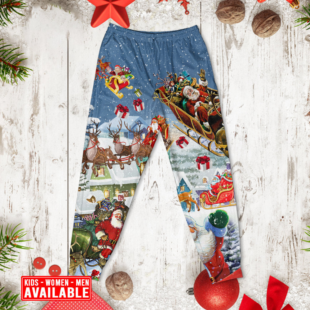 Christmas Say Hi From Santa's Sleigh - Pajamas Long Sleeve - Owls Matrix LTD