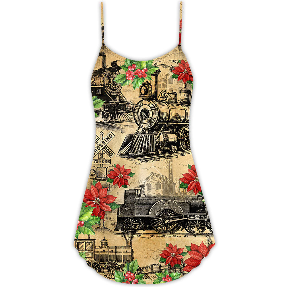 Vintage Train Merry Christmas – Women's Summer Sleeveless V-Neck Camisole Dress