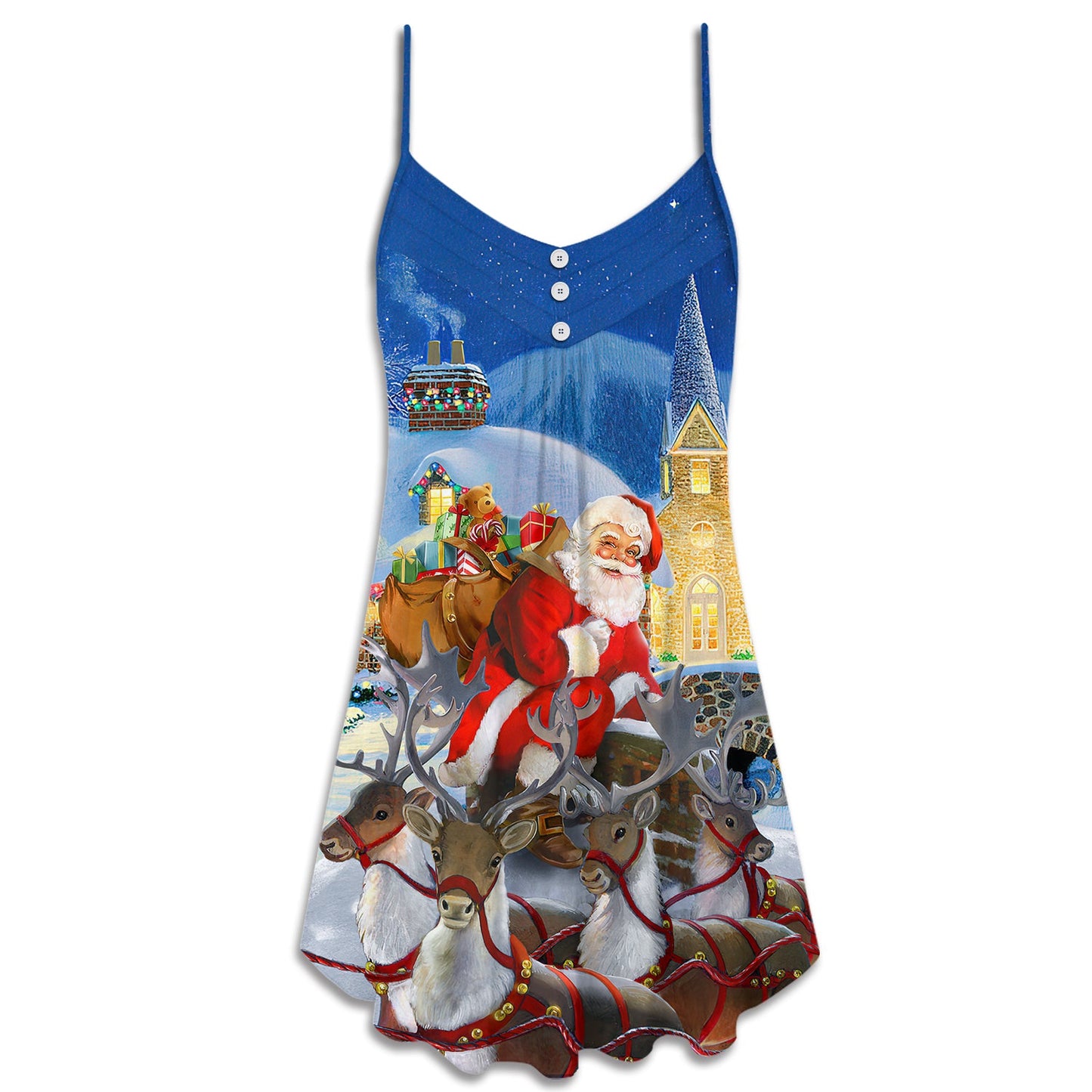 Santa Reindeer Christmas Gift – Women's Summer Sleeveless V-Neck Camisole Dress