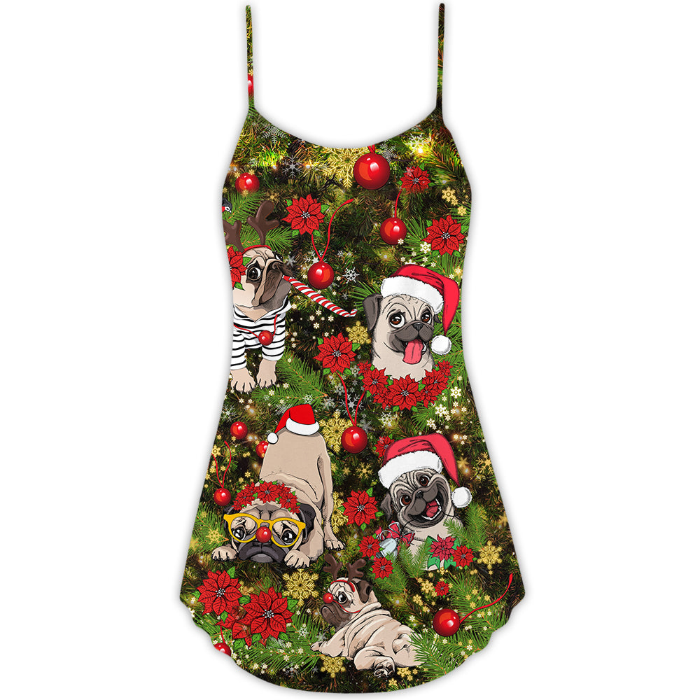 Christmas Merry Pug Holiday – Women's Summer Sleeveless V-Neck Camisole Dress
