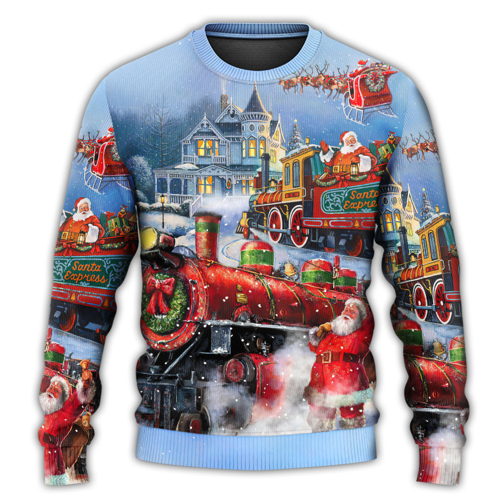Christmas Santa Train Gift Painting Art – Sweater - Ugly Christmas Sweater