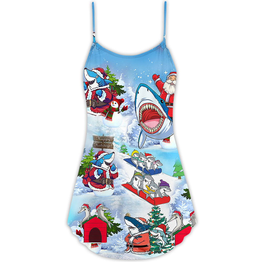 Shark Santa Love Merry Christmas – Women's Summer Sleeveless V-Neck Camisole Dress
