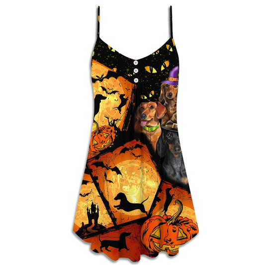 Halloween Dachshund Pumpkin Scary – Women's Summer Sleeveless V-Neck Camisole Dress