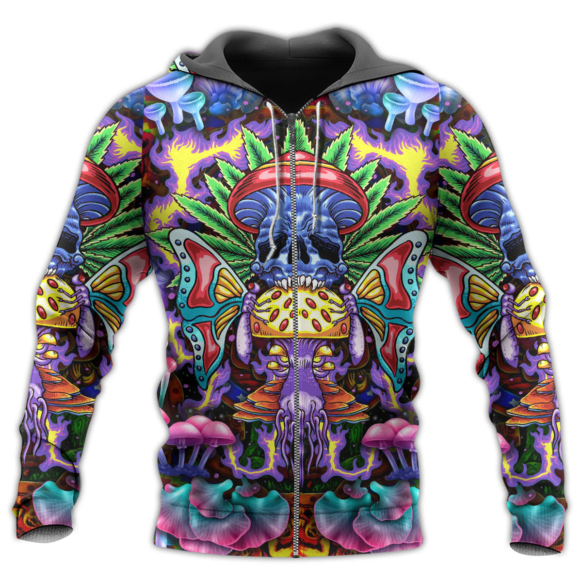 Hippie Mushroom Skull Art - 3D Hoodie