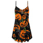 Halloween Tropical Black Cat Pumpkin – Women's Summer Sleeveless V-Neck Camisole Dress