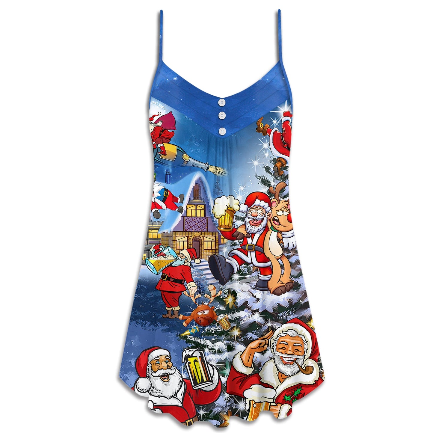 Santa Drinking Beer Funny – Women's Summer Sleeveless V-Neck Camisole Dress