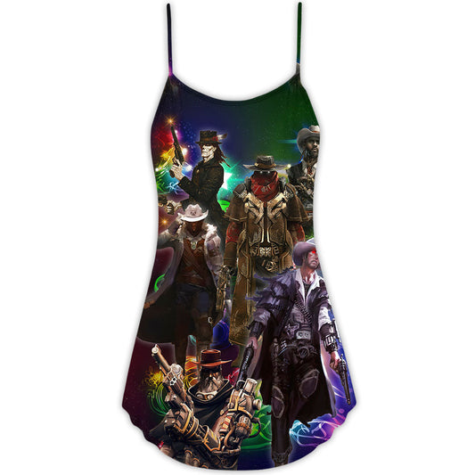 Cowboy Band Merry Christmas – Women's Summer Sleeveless V-Neck Camisole Dress