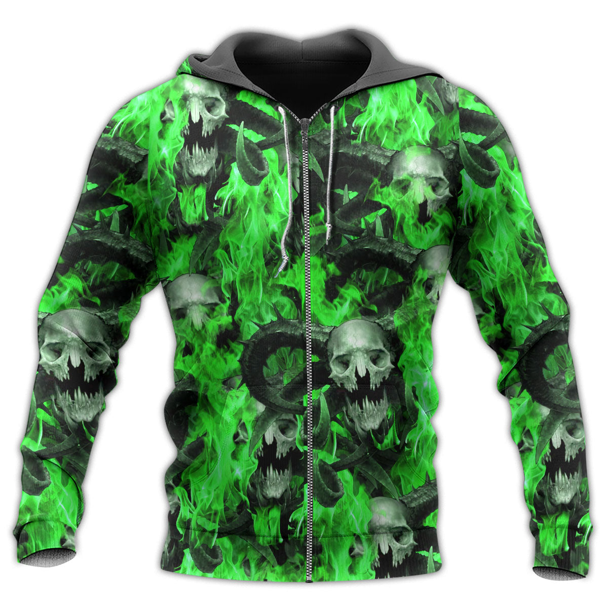 Skull Green Flame Art - 3D Hoodie