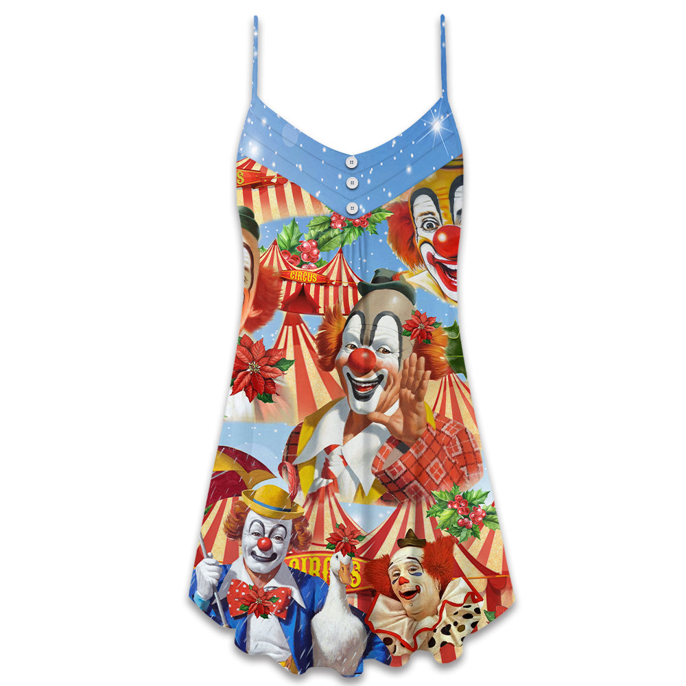 Clown Happy Snow Christmas Flowers – Women's Summer Sleeveless V-Neck Camisole Dress