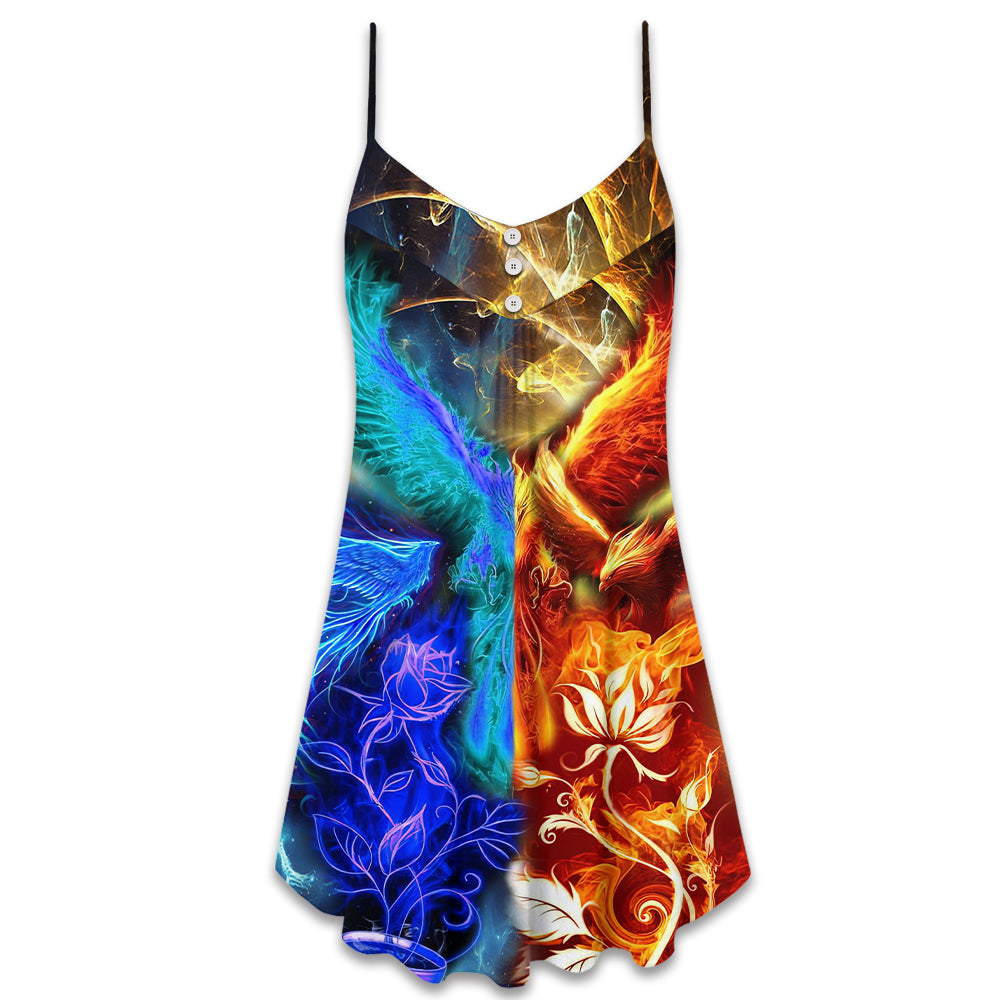 Phoenix Opposite Life Symbol – Women's Summer Sleeveless V-Neck Camisole Dress