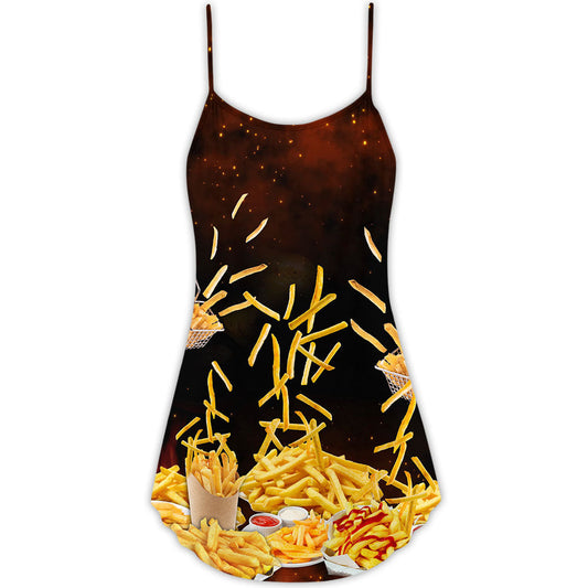 French Fries Fast Food Delight – Women's Summer Sleeveless V-Neck Camisole Dress