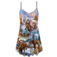 Christmas Santa Riding Horse Snow Mountain – Women's Summer Sleeveless V-Neck Camisole Dress