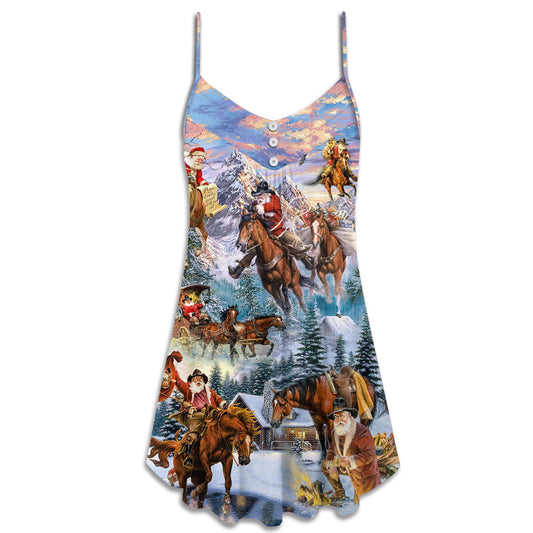Christmas Santa Riding Horse Snow Mountain – Women's Summer Sleeveless V-Neck Camisole Dress