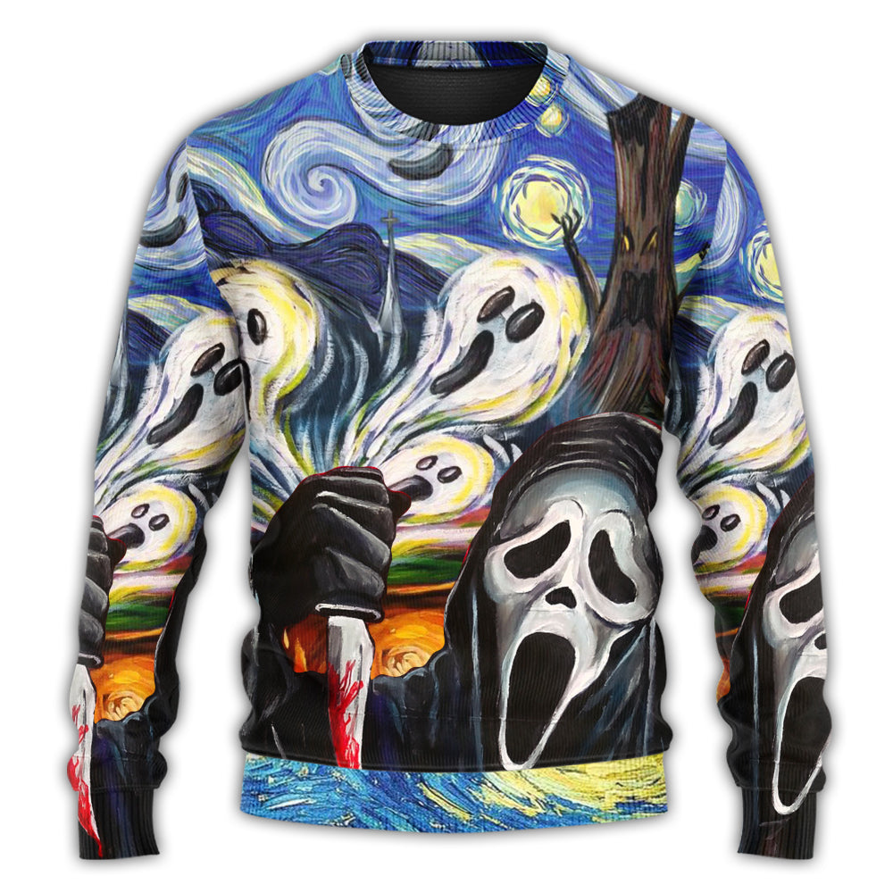 Halloween Ghost Starry Night Art – Sweater - Ugly Christmas Sweater