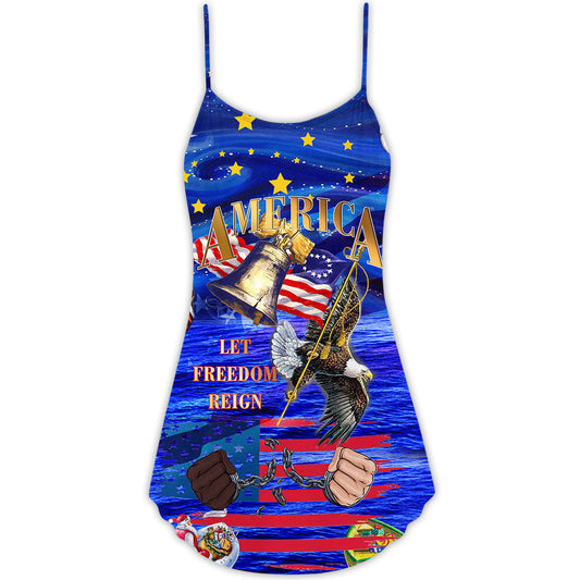 Christmas Freedom Reign Holiday – Women's Summer Sleeveless V-Neck Camisole Dress