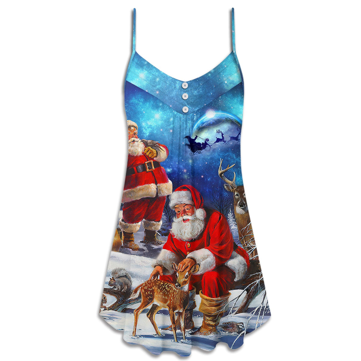 Santa Night Sky Christmas – Women's Summer Sleeveless V-Neck Camisole Dress