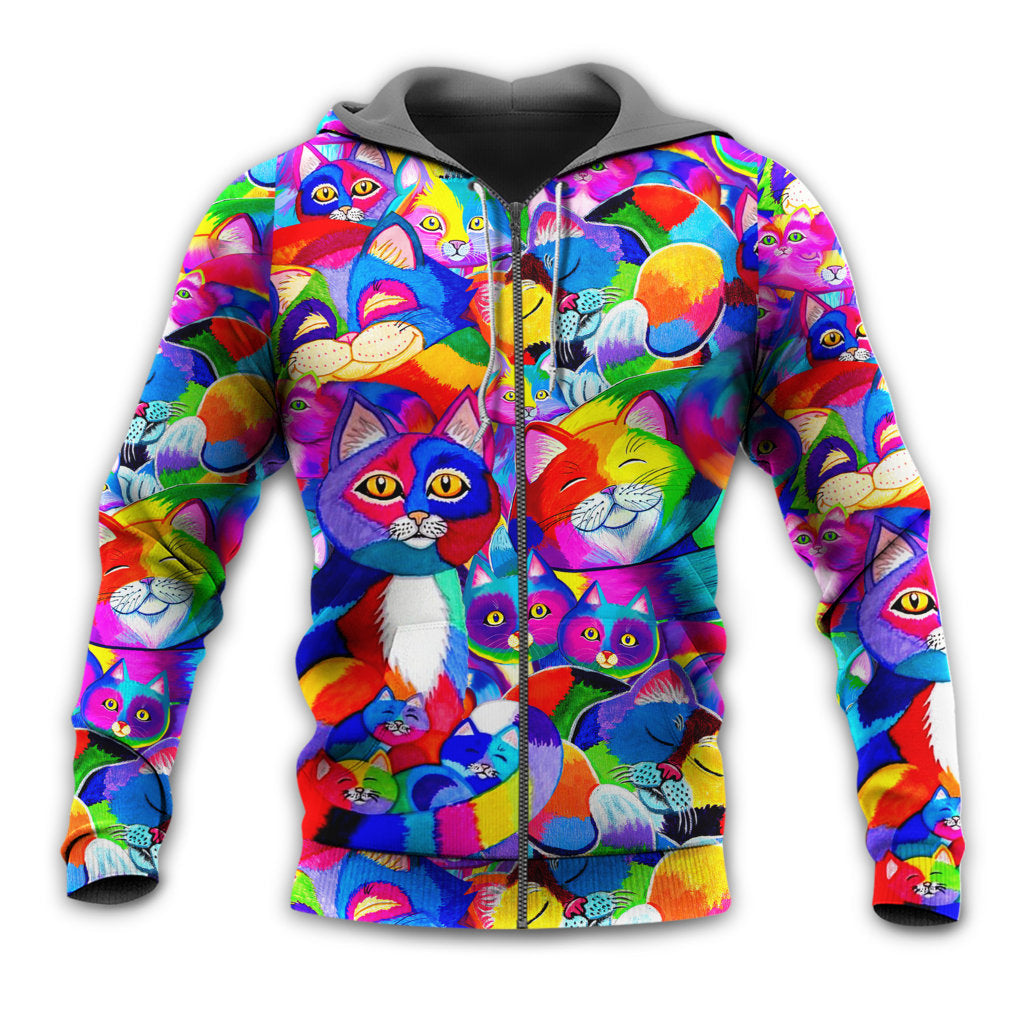 Cat Rainbow Colorful Art Style - 3D Hoodie