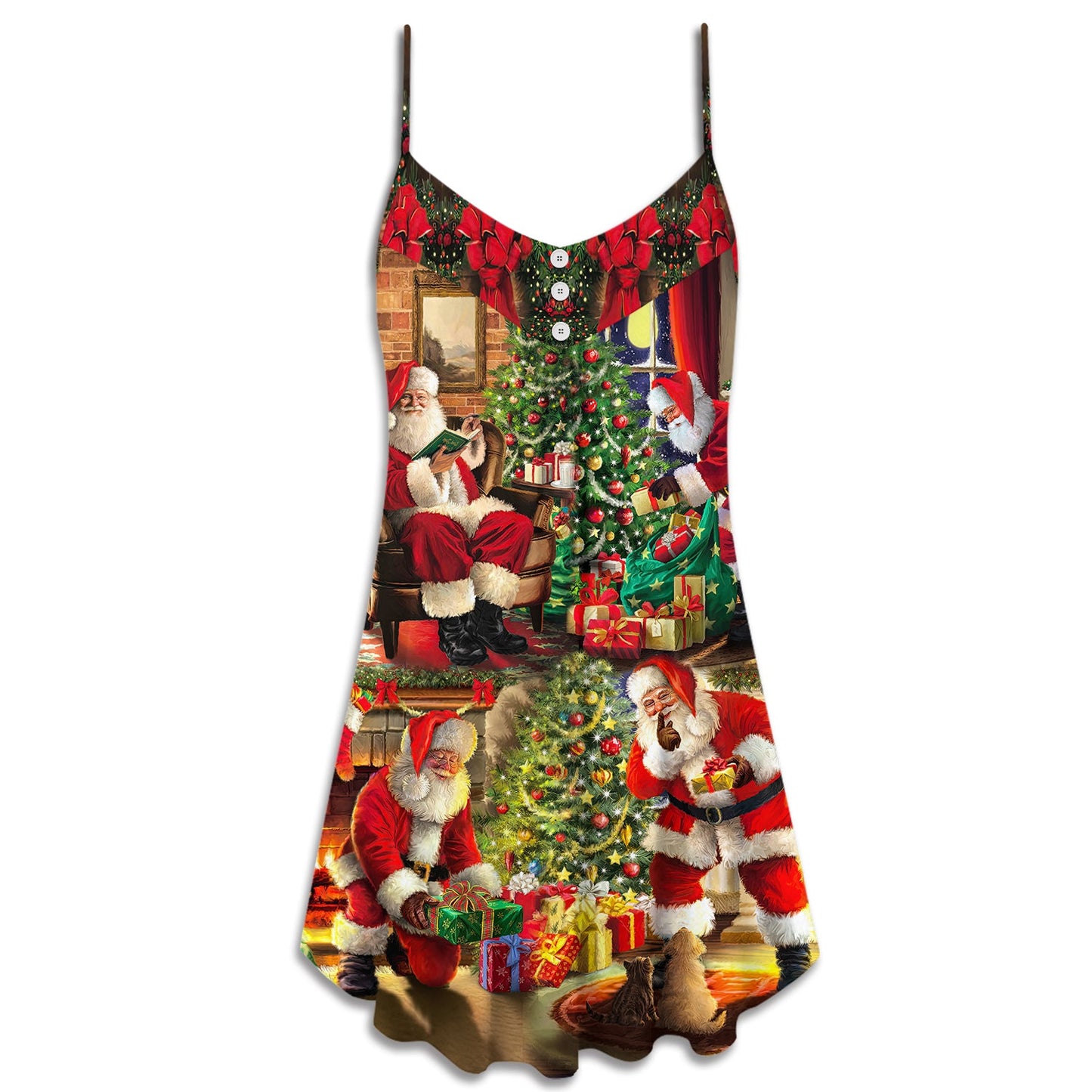 Santa Gift Painting Style – Women's Summer Sleeveless V-Neck Camisole Dress