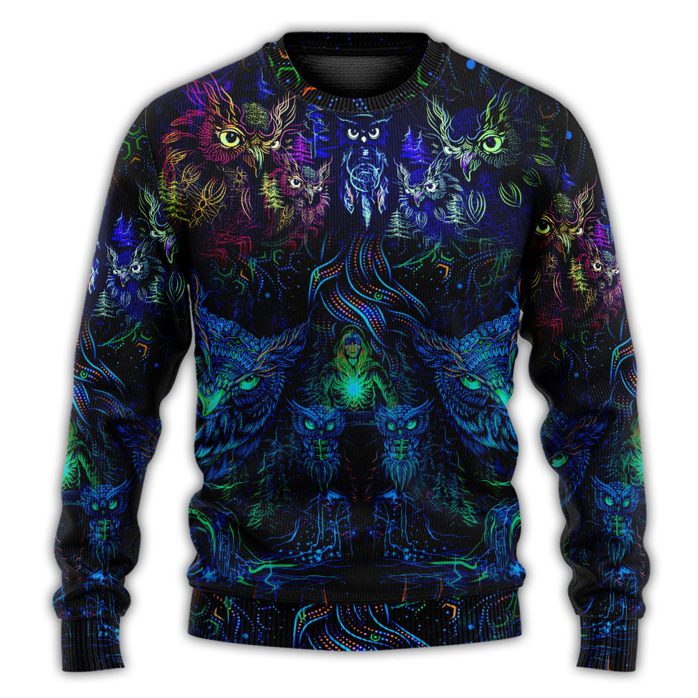Colorful Owl And Witch Fantasy Art – Sweater - Ugly Christmas Sweater