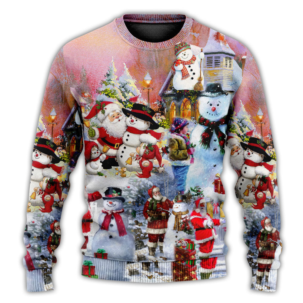 Santa And Snowman Snow Village – Sweater - Ugly Christmas Sweater